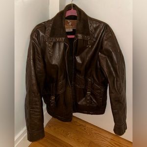 Vintage Brown Leather Jacket Fur Lined